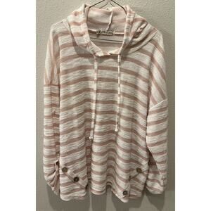 All In Love 2XL Pink Striped Hooded TUNIC Boho Beachy
